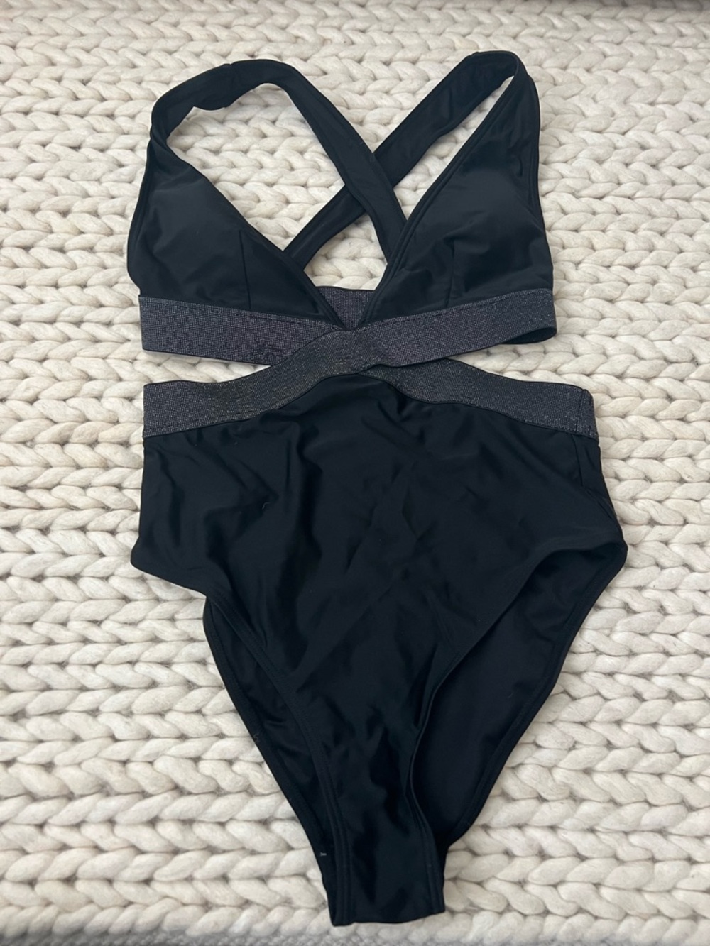 Cupshe Black One-Piece Swimsuit with Metallic Waistband